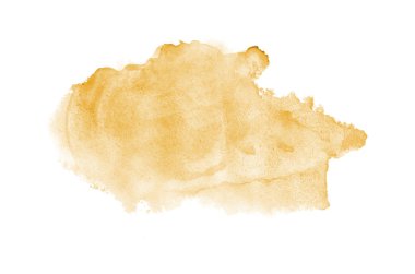 Beyaz üzerine izole edilmiş, sıvı bir kova boyası ile soyut suluboya arka plan görüntüsü. Açık turuncu tonları