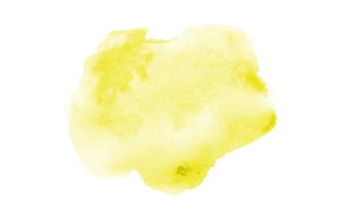 Beyaz üzerine izole edilmiş, sıvı bir kova boyası ile soyut suluboya arka plan görüntüsü. Sarı tonları