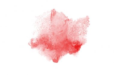 Aquarelle boya, üzerinde beyaz izole bir sıvı sıçrama ile suluboya arka plan görüntüsü. Kırmızı tonları
