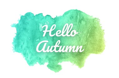 Kova boyası sıvı bir sıçrama ile soyut suluboya arka plan görüntüsü. Yeşil ve sarı pastel tonları. Merhaba sonbahar