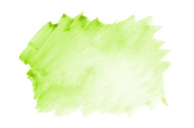 Beyaz üzerine izole edilmiş, sıvı bir kova boyası ile soyut suluboya arka plan görüntüsü. Açık yeşil tonları
