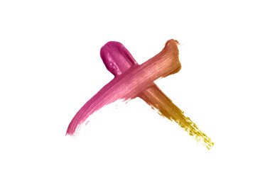 Parlak sıvı ruj smear onay işareti beyaz izole. Bronz renk