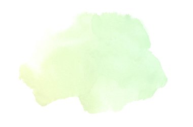 Beyaz üzerine izole edilmiş, sıvı bir kova boyası ile soyut suluboya arka plan görüntüsü. Yeşil ve sarı pastel tonları