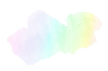 Beyaz üzerine izole edilmiş, sıvı bir kova boyası ile soyut suluboya arka plan görüntüsü. Gökkuşağı tonları