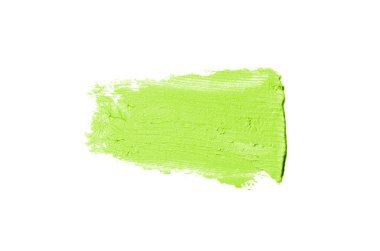 Smear ve ruj veya akrilik boya beyaz arka plan üzerinde izole doku. Lipgloss veya sıvı oje leke örneği inme. Güzellik kozmetik tasarım için eleman. Açık yeşil renk