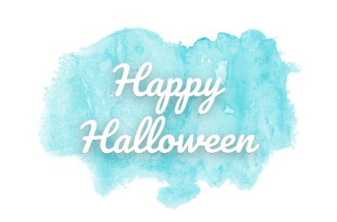 Kova boyası sıvı bir sıçrama ile soyut suluboya arka plan görüntüsü. Açık mavi tonları. Cadılar Bayramınız Kutlu Olsun