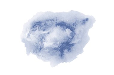 Beyaz üzerine izole edilmiş, sıvı bir kova boyası ile soyut suluboya arka plan görüntüsü. Koyu mavi tonları