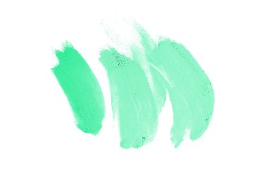 Smear ve ruj veya akrilik boya beyaz arka plan üzerinde izole doku. Lipgloss veya sıvı oje leke örneği inme. Güzellik kozmetik tasarım için eleman. Turkuaz renk