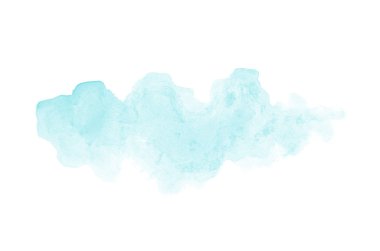 Beyaz üzerine izole edilmiş, sıvı bir kova boyası ile soyut suluboya arka plan görüntüsü. Açık mavi tonları