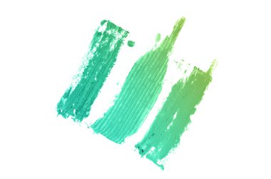 Smear ve ruj veya akrilik boya beyaz arka plan üzerinde izole doku. Lipgloss veya sıvı oje leke örneği inme. Güzellik kozmetik tasarım için eleman. Zümrüt rengi