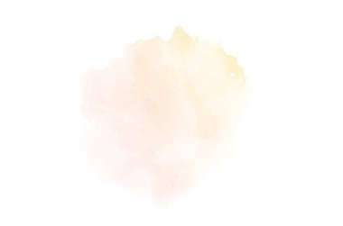 Beyaz üzerine izole edilmiş, sıvı bir kova boyası ile soyut suluboya arka plan görüntüsü. Pembe ve sarı tonları