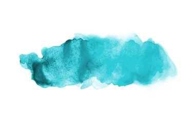 Beyaz üzerine izole edilmiş, sıvı bir kova boyası ile soyut suluboya arka plan görüntüsü. Açık mavi tonları