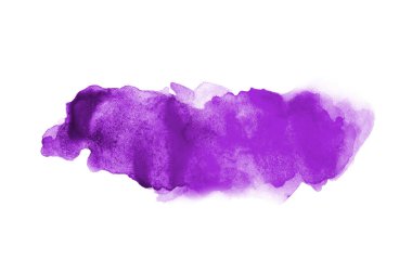 Beyaz üzerine izole edilmiş, sıvı bir kova boyası ile soyut suluboya arka plan görüntüsü. Mor tonları