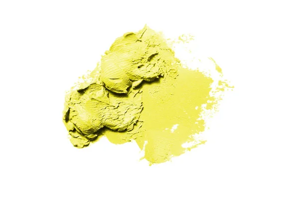 Mancha y textura de lápiz labial o pintura acrílica aislada sobre fondo blanco. Color amarillo —  Fotos de Stock