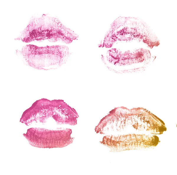Female lips lipstick kiss print set for valentine day isolated on white. Bronze color — Stock Photo, Image
