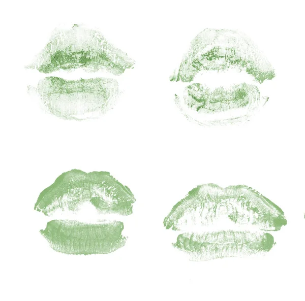 Vrouwelijke lippen lipstick kiss print set voor Valentijn dag geïsoleerd op wit. Donker groene kleur — Stockfoto