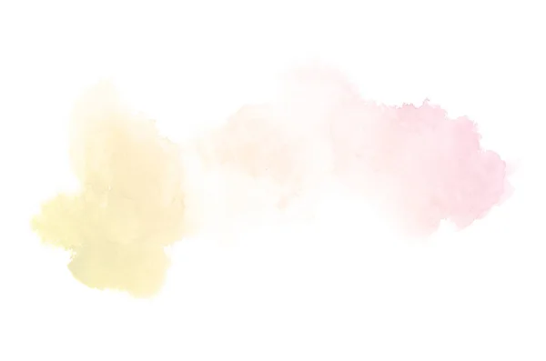 Imagen de fondo de acuarela abstracta con una salpicadura líquida de pintura acuarela, aislada en blanco. Tonos rosa y amarillo —  Fotos de Stock