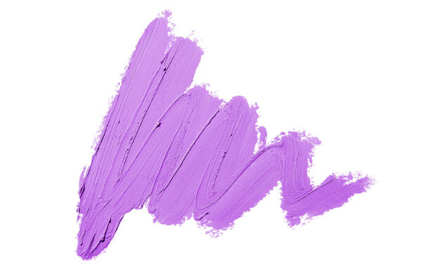 Smear and texture of lipstick or acrylic paint isolated on white background. Purple color