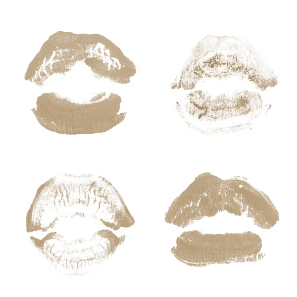 Vrouwelijke lippen lipstick kiss print set voor Valentijn dag geïsoleerd op wit. Bruine kleur — Stockfoto