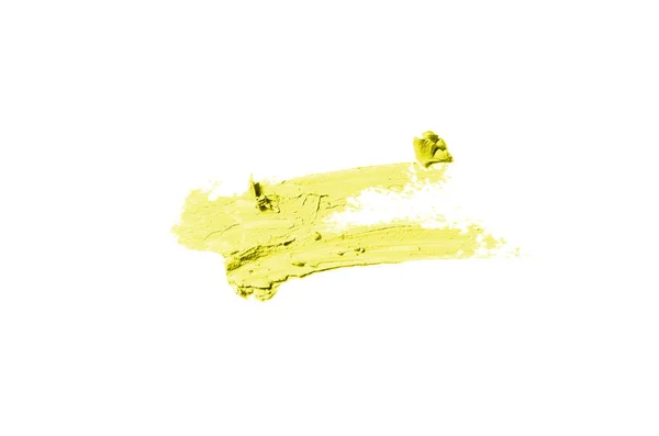 Abstrich und Textur von Lippenstift oder Acrylfarbe isoliert auf weißem Hintergrund. gelbe Farbe — Stockfoto