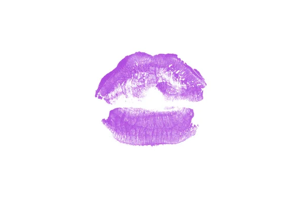 Lippenstift-Kussmund auf weißem Hintergrund. schöne Lippen isoliert. violette Farbe — Stockfoto