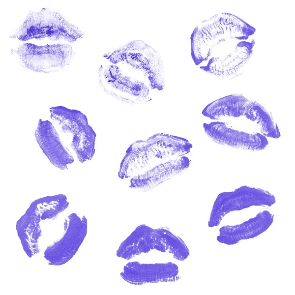 Vrouwelijke lippen lipstick kiss print set voor Valentijn dag geïsoleerd op wit. Violet kleur — Stockfoto