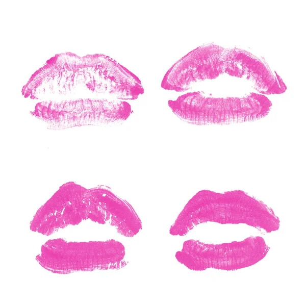 Kvinnliga läppar läppstift Kiss Print set för alla hjärtans dag isolerad på vitt. Rosa färg — Stockfoto