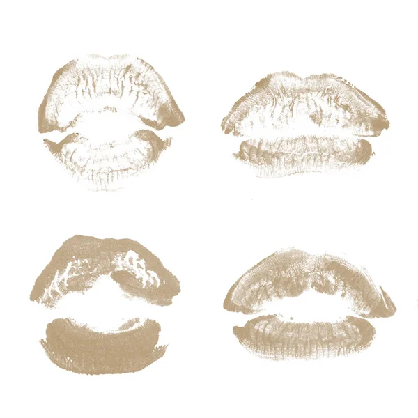 Vrouwelijke lippen lipstick kiss print set voor Valentijn dag geïsoleerd op wit. Bruine kleur — Stockfoto