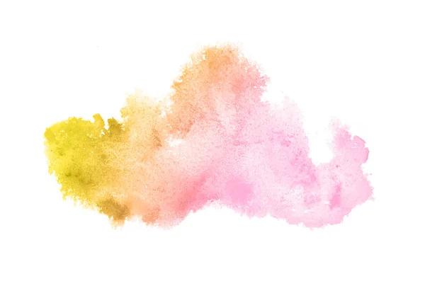 Imagem de fundo aquarela abstrata com um respingo líquido de tinta aquarelle, isolado em branco. Tons rosa e amarelo — Fotografia de Stock