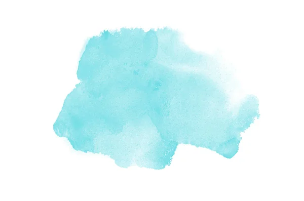 白に隔離されたアクアレル塗料の液体スプラッタを持つ抽象的な水彩の背景画像。ライトブルーのトーン — ストック写真
