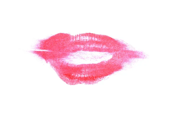 白い背景に色の口紅のキスマーク 美しい唇は白で隔離されています 熱いキスの明るい刻印 バレンタインデーのファッショナブルな要素 マゼンタ色 — ストック写真
