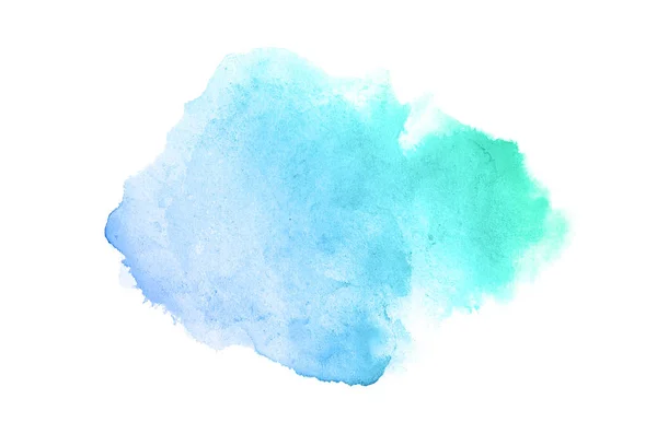 Imagem de fundo aquarela abstrata com um respingo líquido de tinta aquarelle, isolado sobre branco.tons pastel azul e turquesa — Fotografia de Stock