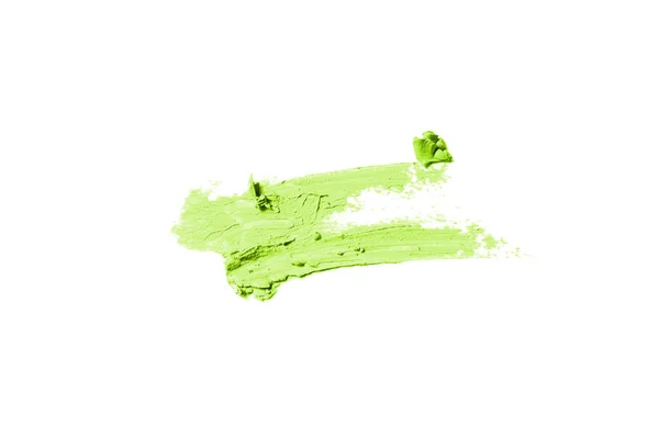 Smear and texture of lipstick or acrylic paint isolated on white background. Light green color — Stock Photo, Image