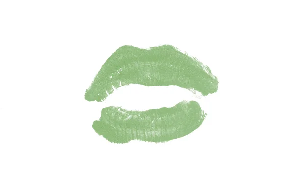 Marque de baiser rouge à lèvres sur fond blanc. De belles lèvres isolées. Couleur vert foncé — Photo