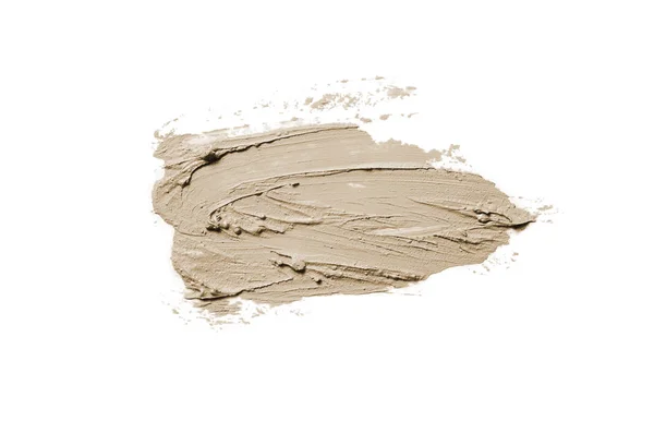 Smear en textuur van lippenstift of acrylverf geïsoleerd op witte achtergrond. Bruine kleur — Stockfoto