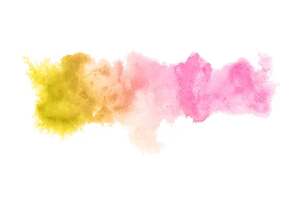 Imagen de fondo de acuarela abstracta con una salpicadura líquida de pintura acuarela, aislada en blanco. Tonos rosa y amarillo — Foto de Stock