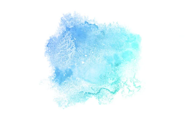 Imagem de fundo aquarela abstrata com um respingo líquido de tinta aquarelle, isolado sobre branco.tons pastel azul e turquesa — Fotografia de Stock