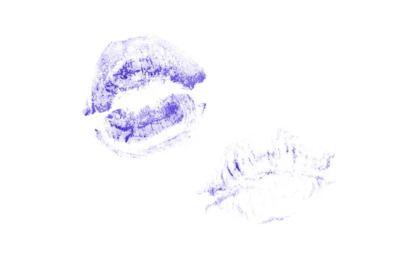 Segno di bacio rossetto su sfondo bianco. Belle labbra isolate. Colore viola — Foto Stock