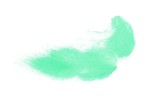 흰색 배경에 고립 된 립스틱 이나 아크릴 페인트의 얼룩과 질감. 청록색 — 스톡 사진