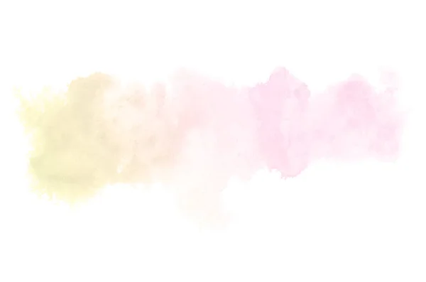 Imagine abstractă de fundal acuarelă cu un strop lichid de vopsea acvarelle, izolat pe alb. Tonuri roz și galben — Fotografie, imagine de stoc
