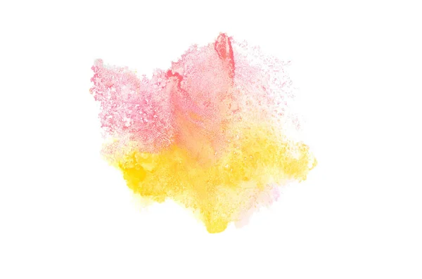 Imagem de fundo aquarela abstrata com um respingo líquido de tinta aquarelle, isolado em branco. Tons rosa e amarelo — Fotografia de Stock