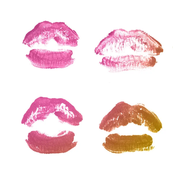 Vrouwelijke lippen lipstick kiss print set voor Valentijn dag geïsoleerd op wit. Bronzen kleur — Stockfoto