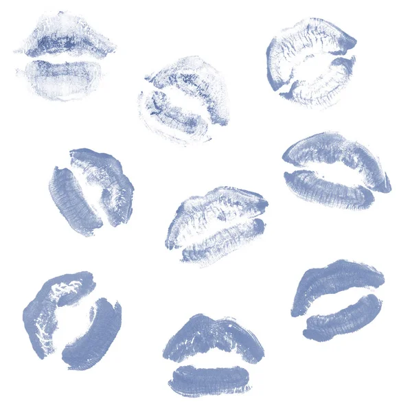 Vrouwelijke lippen lipstick kiss print set voor Valentijn dag geïsoleerd op wit. Donker blauwe kleur — Stockfoto