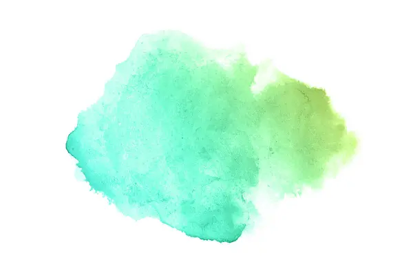 Abstract watercolor background image with a liquid splatter of aquarelle paint, isolated on white.Green and yellow pastel tones — Stock Photo, Image