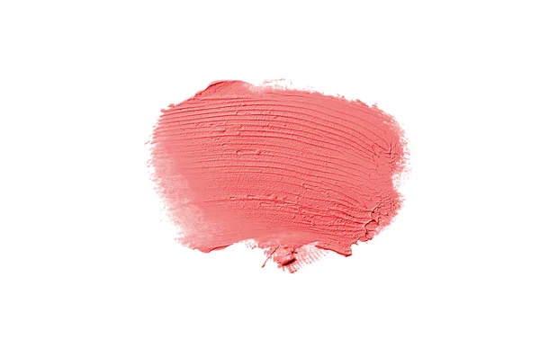 Smear och textur av läppstift eller akrylfärg isolerad på vit bakgrund. Röd färg — Stockfoto