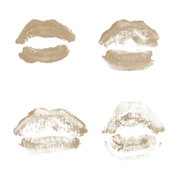 Vrouwelijke lippen lipstick kiss print set voor Valentijn dag geïsoleerd op wit. Bruine kleur — Stockfoto