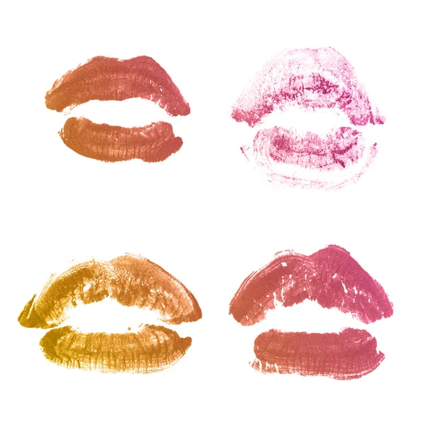 Labios hembra lápiz labial beso impresión conjunto para San Valentín aislado o —  Fotos de Stock