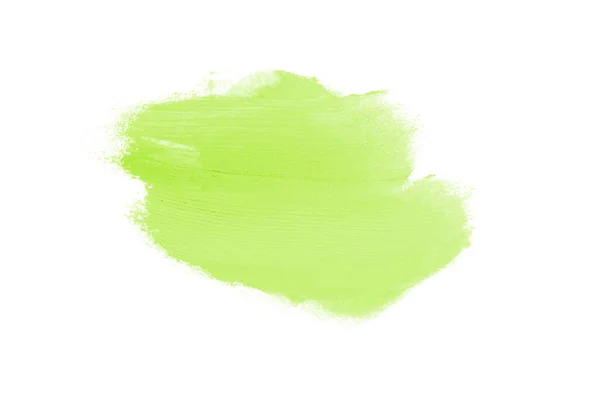 白い背景に分離された口紅やアクリル塗料のスミアとテクスチャ リップグロスまたは液体マニキュアスウォッチ汚れサンプルのストローク 美容化粧品デザインのための要素 明るい緑色 — ストック写真