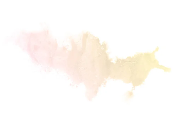 Abstract watercolor background image with a liquid splatter of aquarelle paint, isolated on white. Pink and yellow tones — Stock Photo, Image