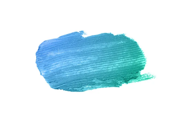 Smear and texture of lipstick or acrylic paint isolated on white background. Turquoise blue color — Stock Photo, Image